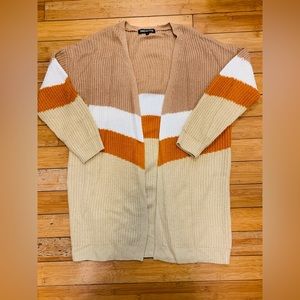 Chunk Knit Color Blocked Long Cardigan